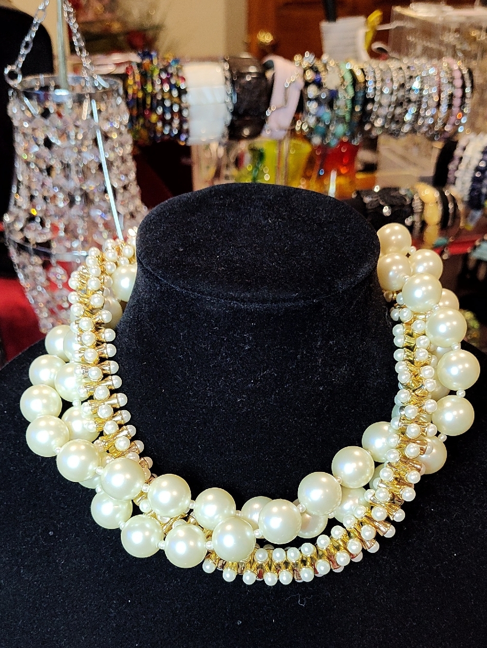 Kenneth Jay Lane (New)Bold Like New Faux Pearl & Gold Tone Multi-Strand Necklace